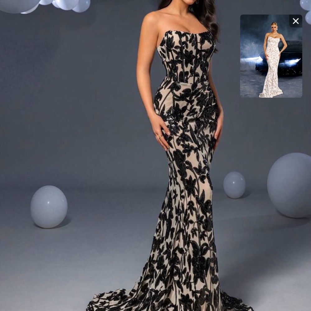 Elegant Black Floral Evening Gown